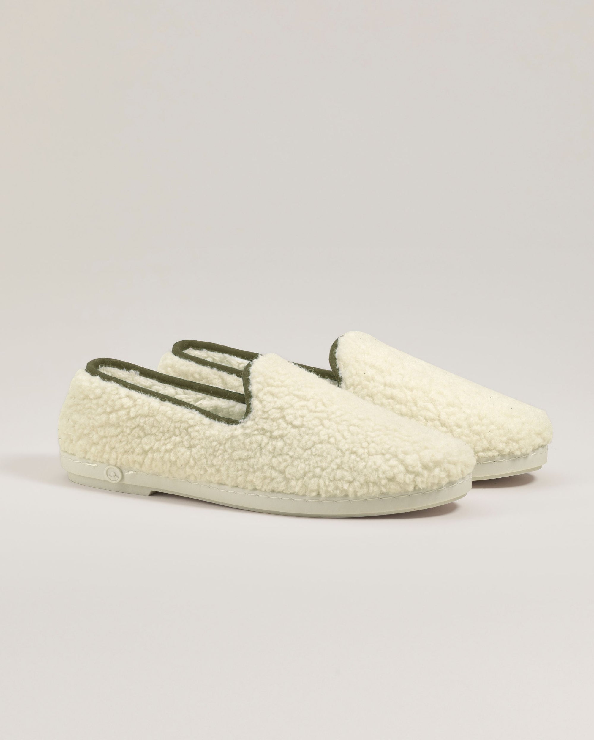 Women's wool terry slipper, khaki white