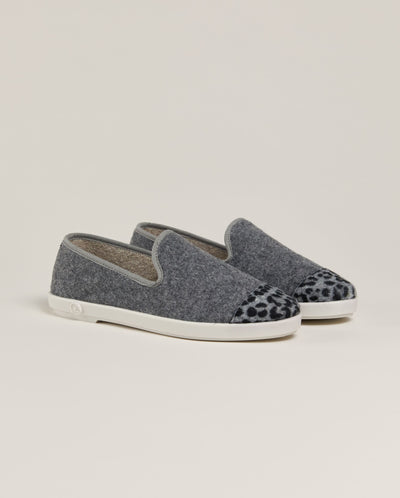 Women's wool slipper, leopard gray