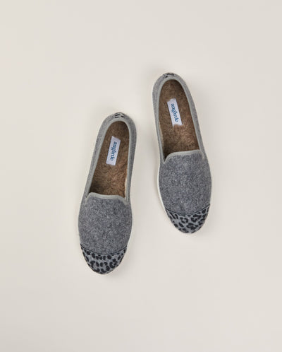 Women's wool slipper, leopard gray