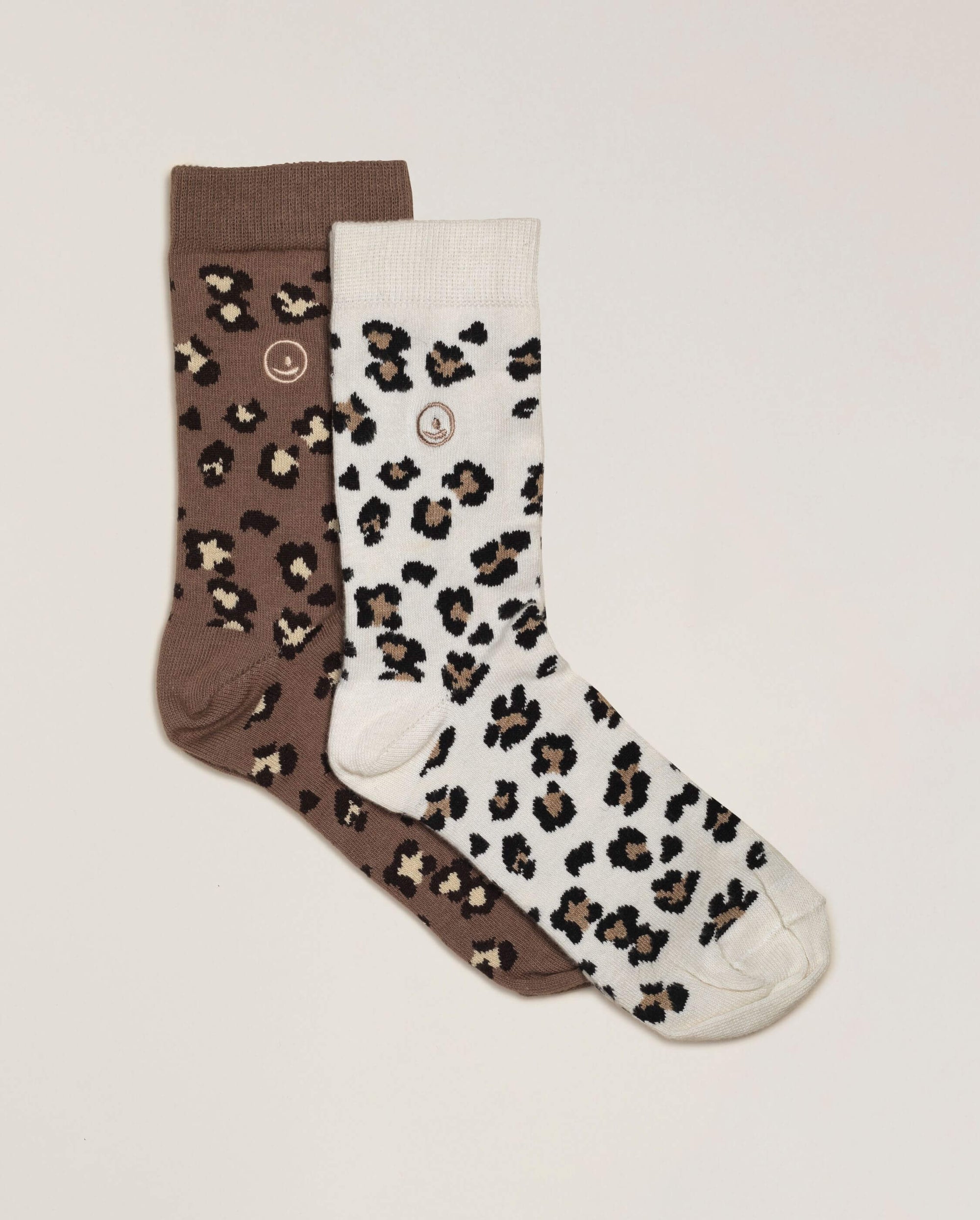 Pack de 2 paires de chaussettes femme léopard, blanc-chocolat Angarde packshot plat