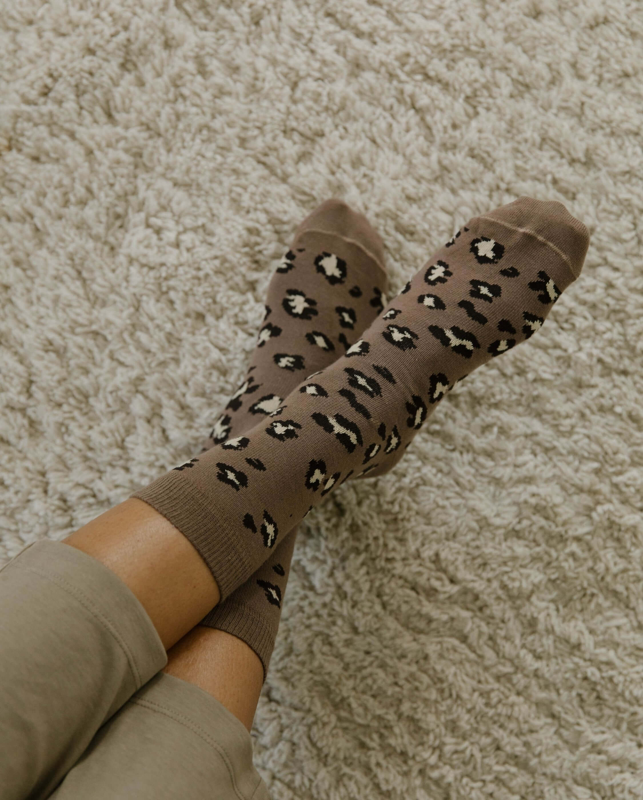 Pack de 2 paires de chaussettes femme léopard, blanc-chocolat Angarde chocolat