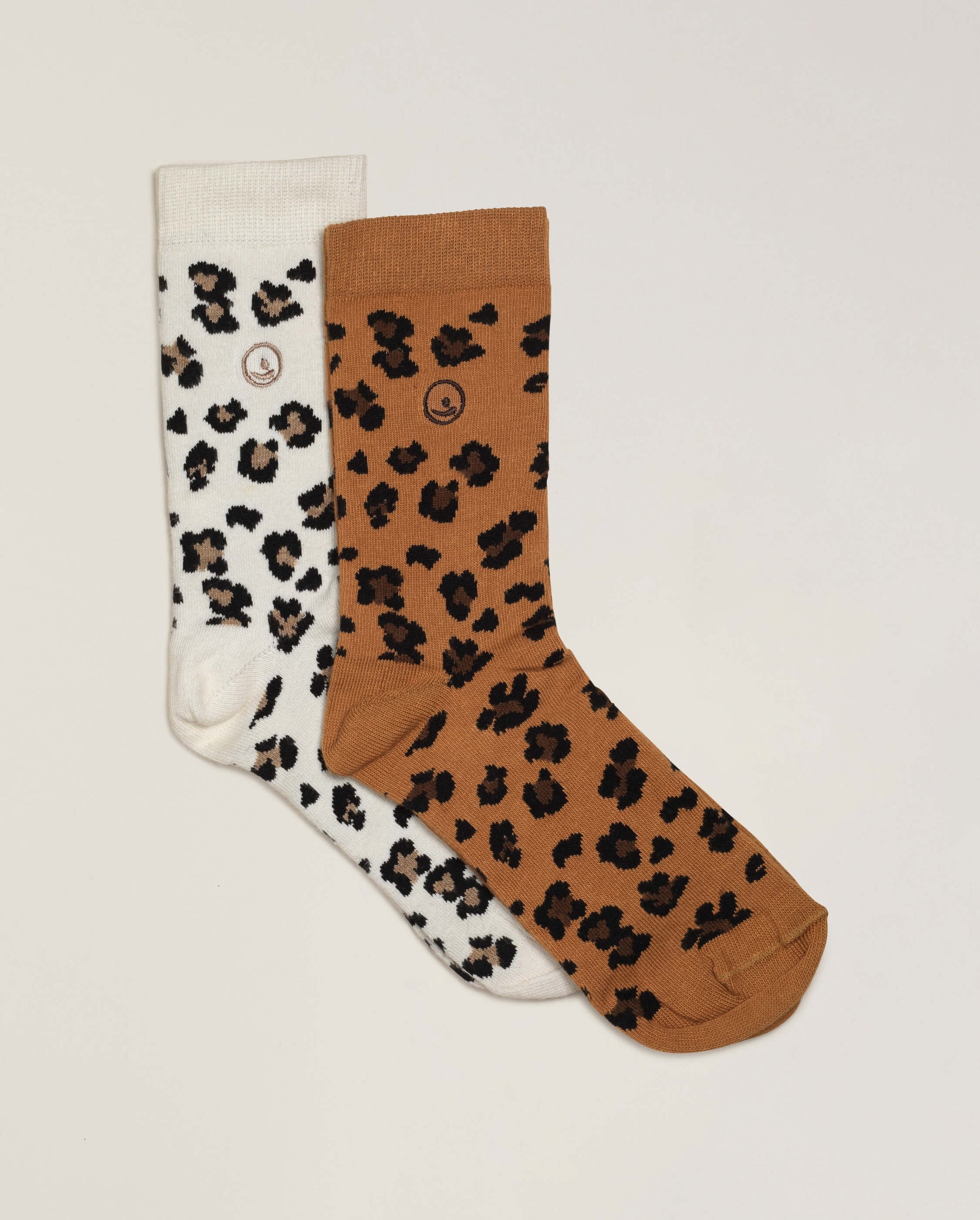 Pack 2 paires chaussettes femme léopard, camel-blanc Angarde packshot plat